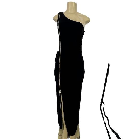 bebe Dresses & Skirts - NEW BEBE XS Women Black Side ZIP One Shoulder Maxi Dress Evening Party 6-24